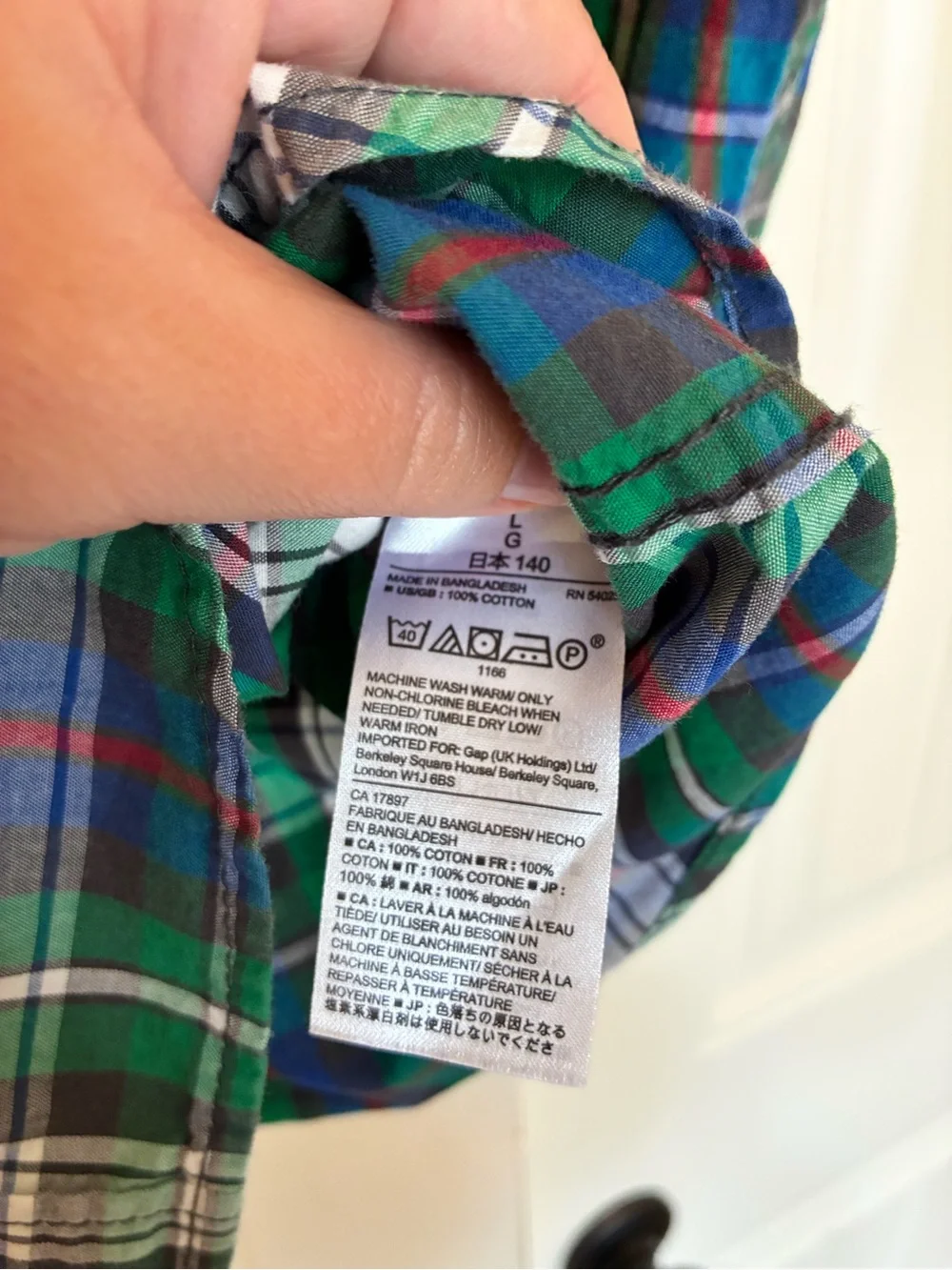 GAPkids Boys Green and Blue Plaid Button-Down Shirt